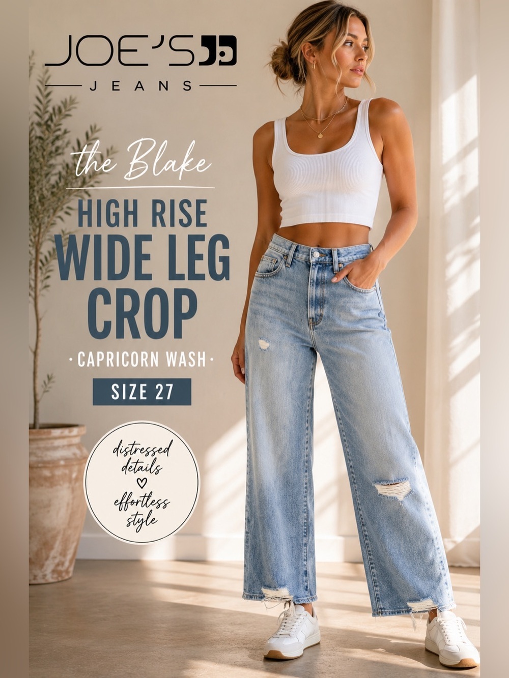Joe’s Jeans The Blake High Rise Wide Leg Crop Distressed Jeans 27